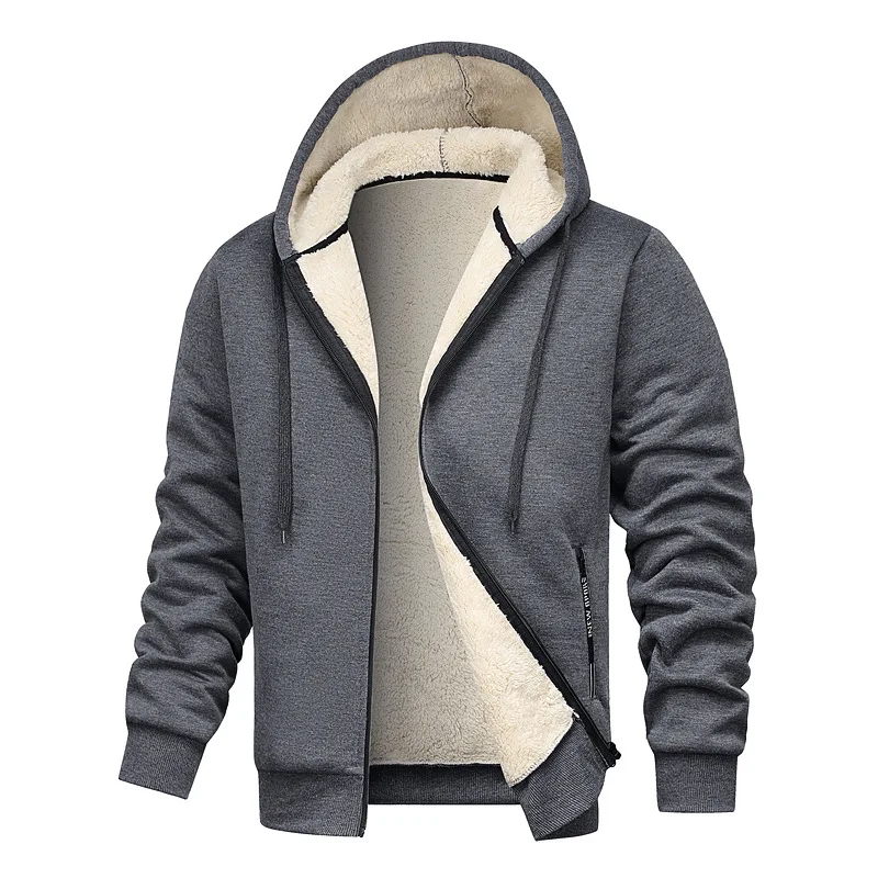 Lamb Fleece Hooded Sweater Men's Autumn and Winter Jacket Fleece Thickened Fleece Zipper Jacket Winter Cardigan
