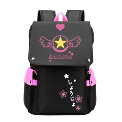 Card Captor SAKURA Large USB Backpack Girls Kawaii School Bookbag Oxford Flag Cartoon Travel Backpack Laptop Backpack