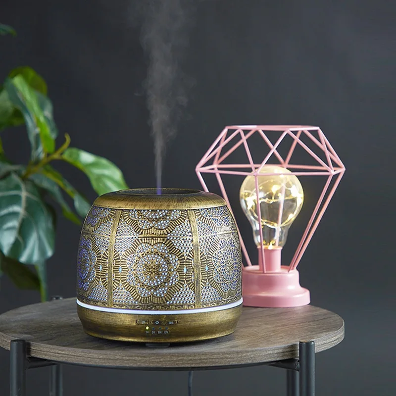 Retro Patterned Lampshade Aromatherapy Humidifier Essential Oil Diffuser for Home Office Silent Large Capacity Rainbow Lamp image 3