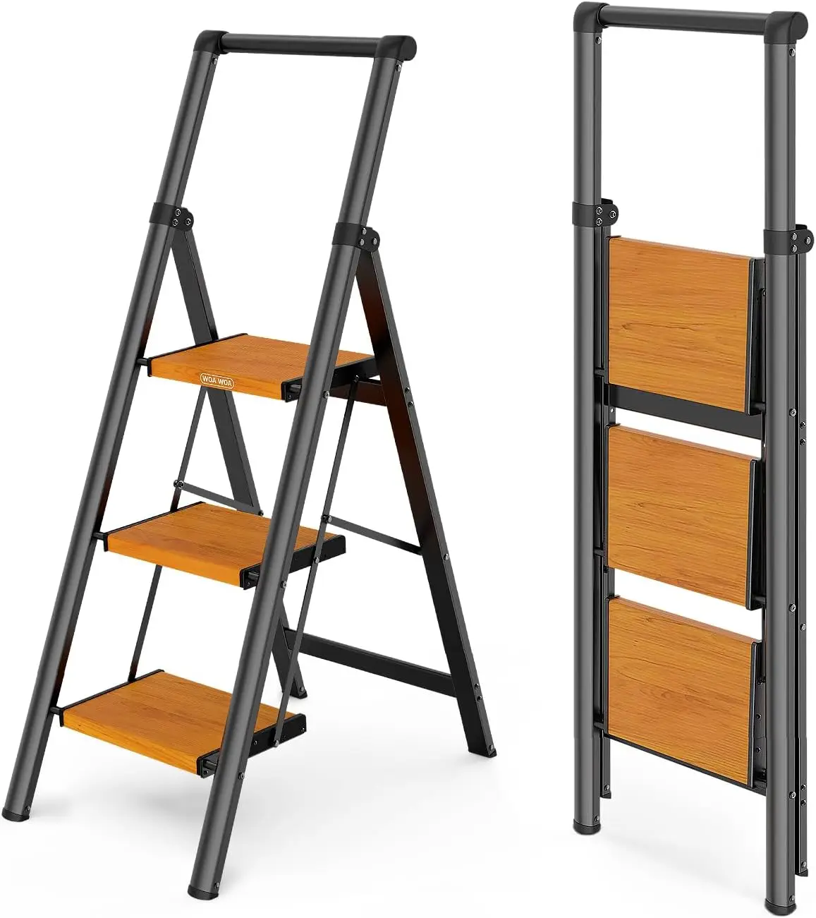 

3 Step Ladder, Ladders for Home, Anti-Slip Pedals, Aluminum Step Stool Foldable, Lightweight to Move, Ease of Storage, Reach 8ft