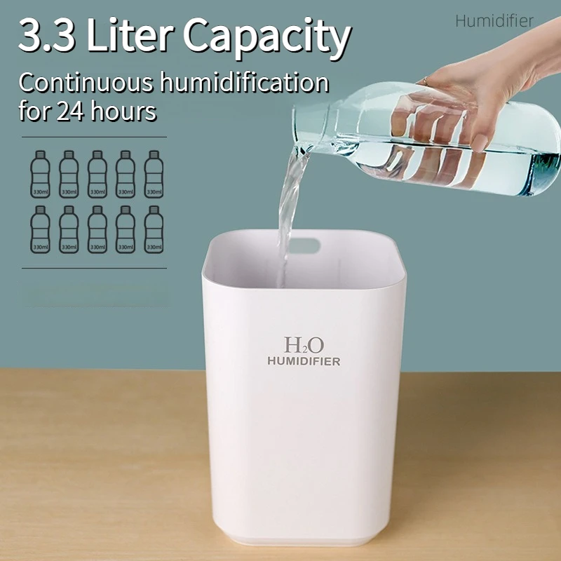 New 3.3L Air Humidifier Quiet Operation Aromatherapy Diffuser with Colorful Light 3 Modes and 8H Auto Power Off