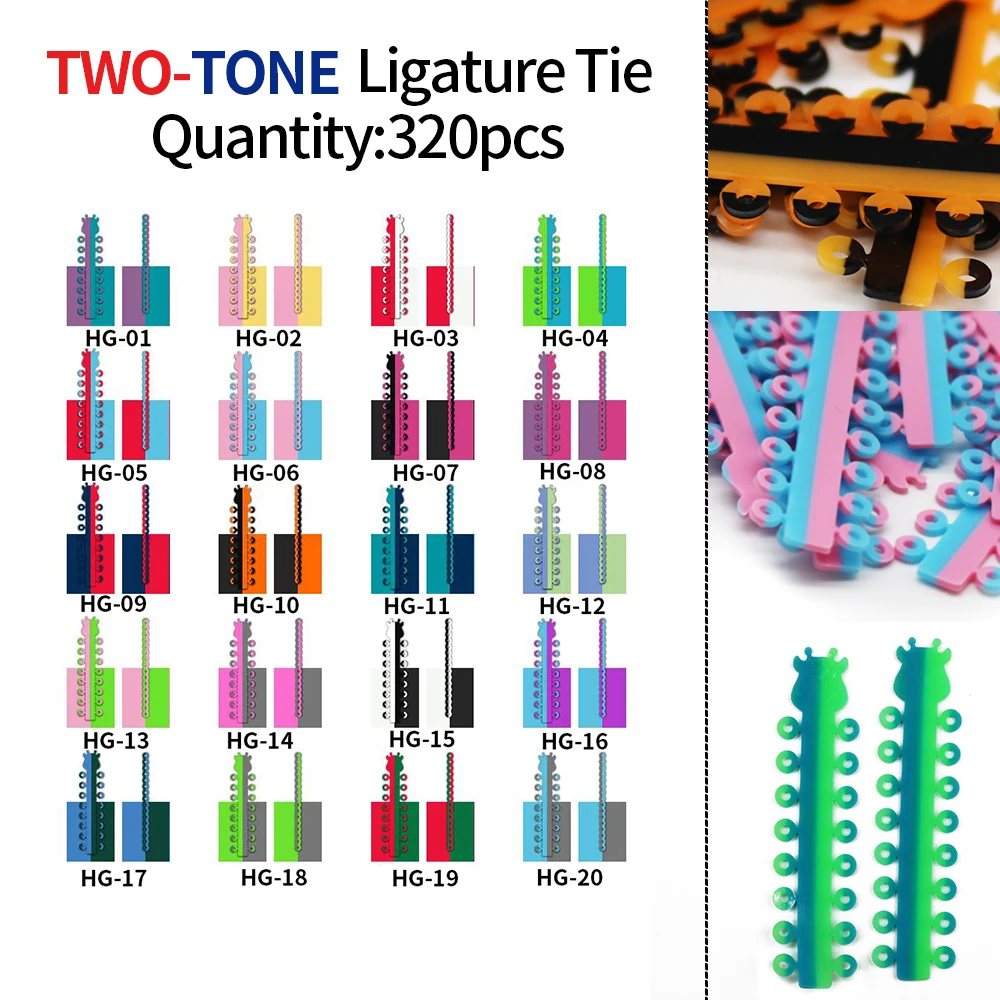 

20Sticks Two Tone Dual Color Dental Ligature Tie Orthodontic Elastic Rubber Ties 320Pcs/Box
