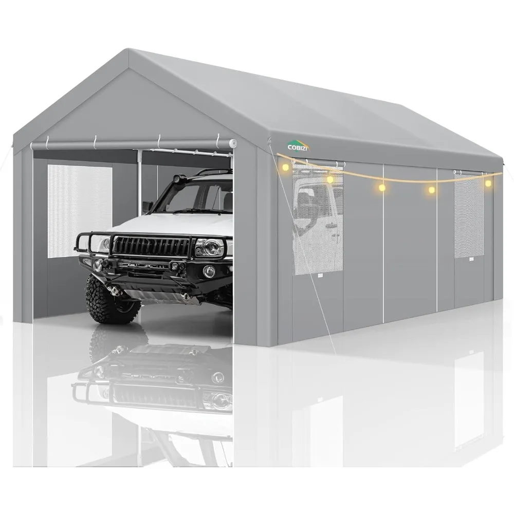 

"12x20 Heavy-Duty Portable Garage Carport with Removable Sides and Doors, Galvanized Steel Frame Shelter"