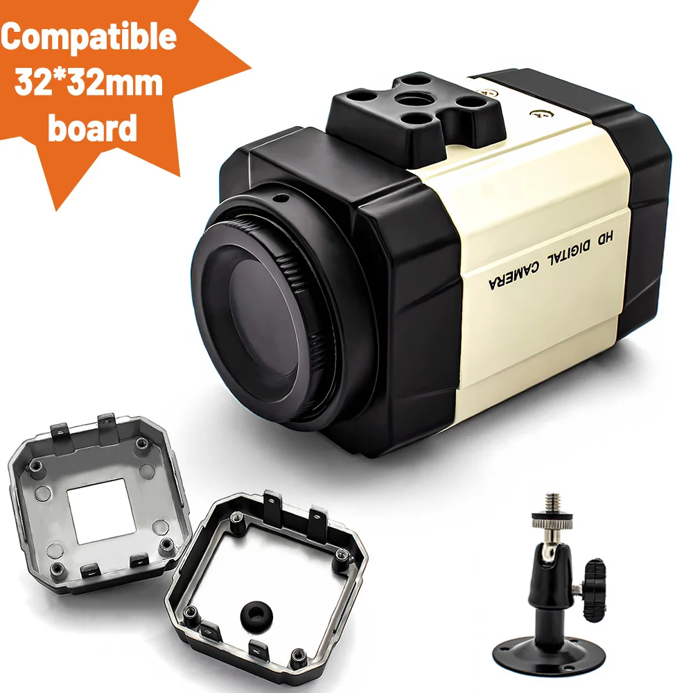 Aluminum Alloy CCTV Industrial Camera Housing CS Mount with M12 Adapter&Stand for 32x32mm CCD/CMOS/AHD/USB/IP Camera PCB Module