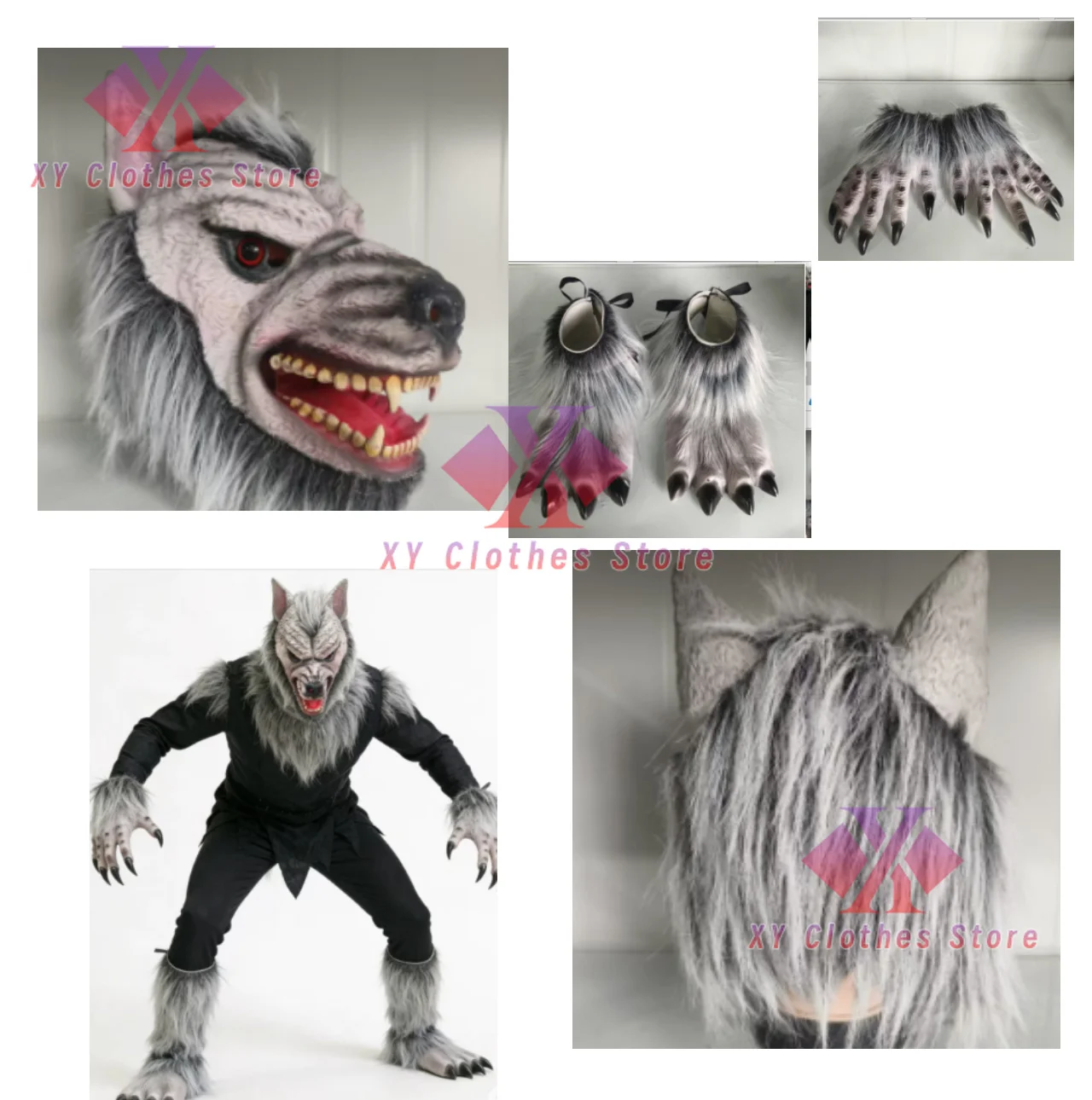 Adult Scary Werewolf Cosplay Costume Horror Wolf Mask Claws Gloves Feet Terror Halloween Carnival Fancy Dress Party Outfit 2026
