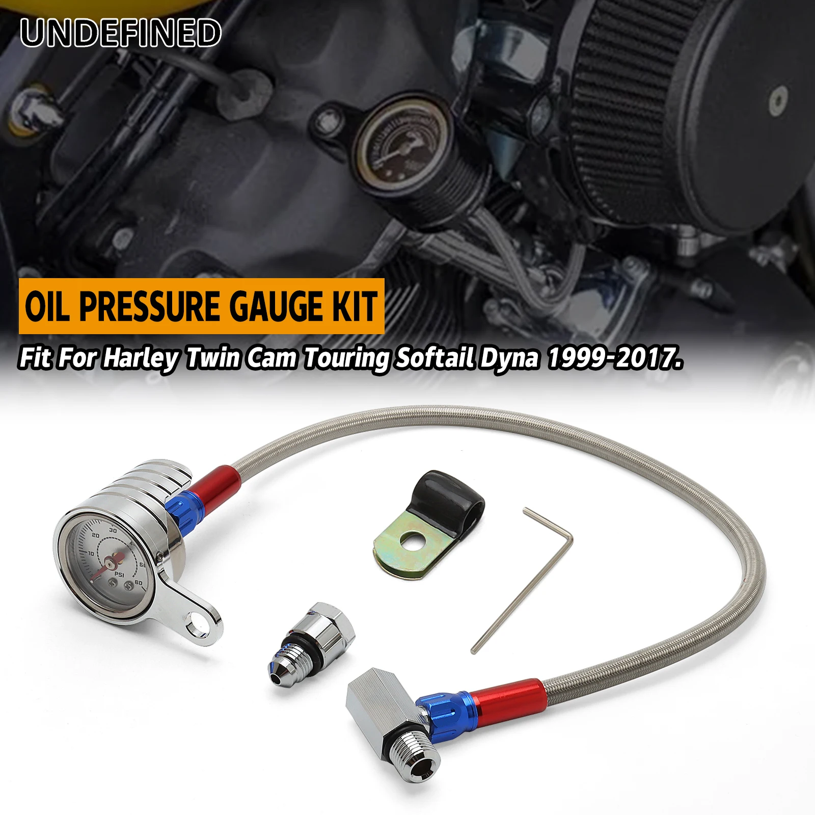 Oil Pressure Gauge Kit Chrome Black For Harley Twin Cam Touring Softail Dyna Low Rider Fat Bob Road King Glide FXDF FXDB 1999-17