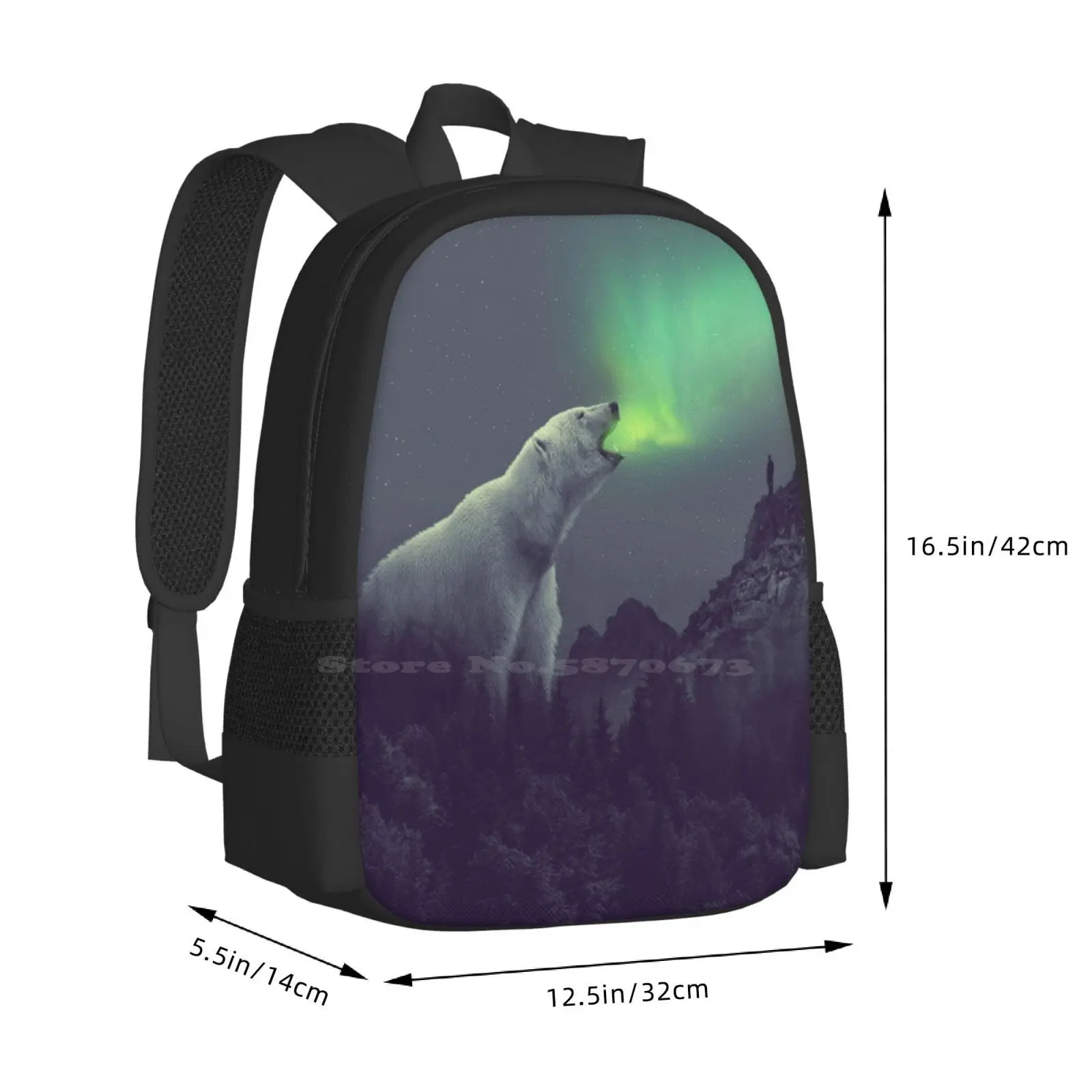 Aurora Mochila Escolar Grande Capacidade, Urso Polar, Aurora Boreal, Boreal, Surreal Nature, Wildlife Photo