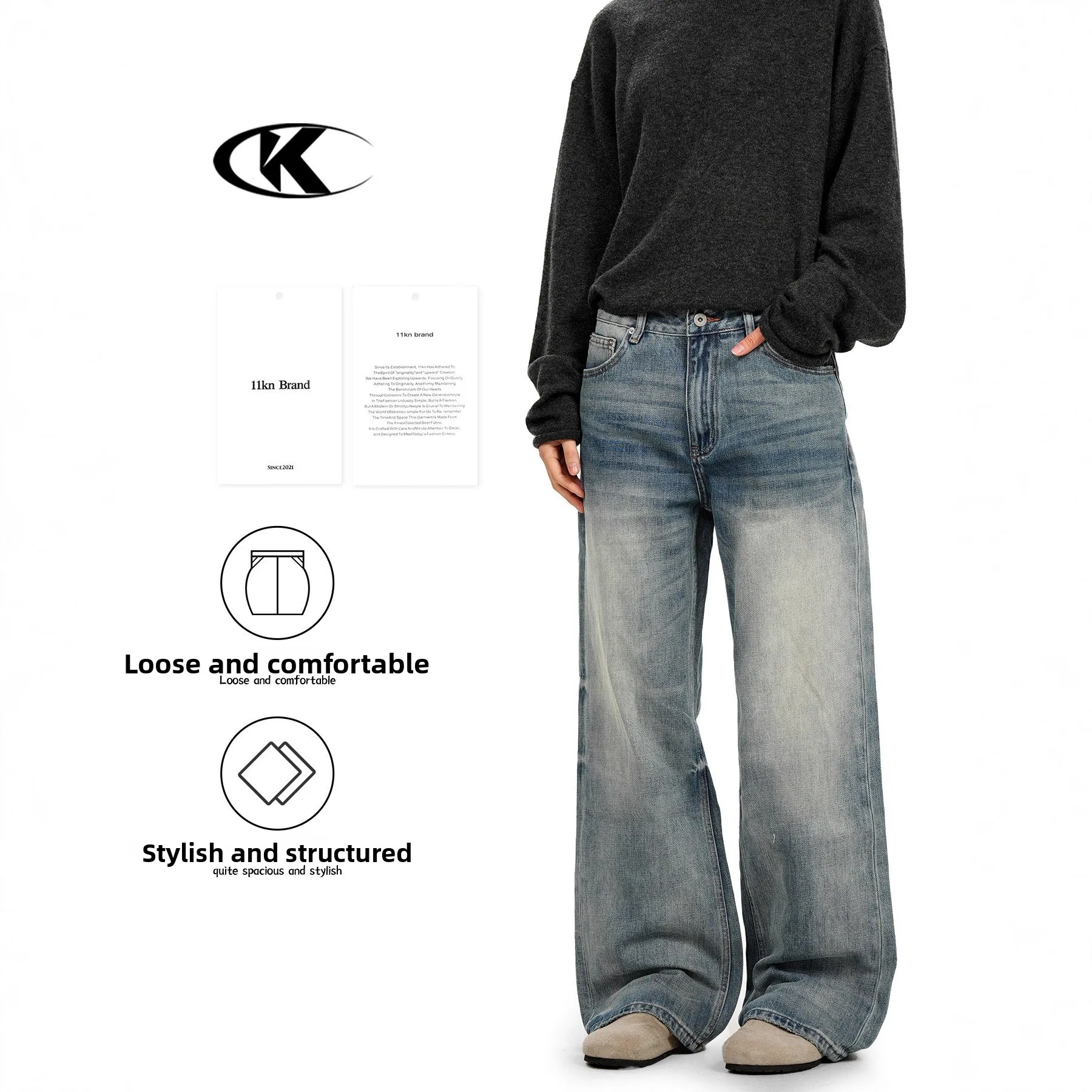 

Американские винтажные синие джинсы унисекс прямого кроя, свободные, универсальные, широкие, в пол