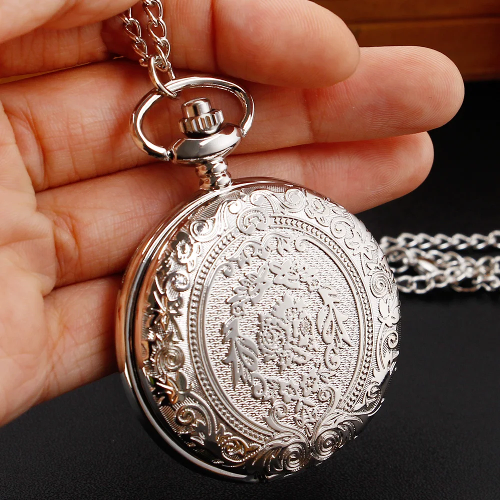 ساعة جيب كوارتز فضية فاخرة قلادة عصرية سلسلة بدلاية مجوهرات هدية ساعة Steampunk للرجال والنساء