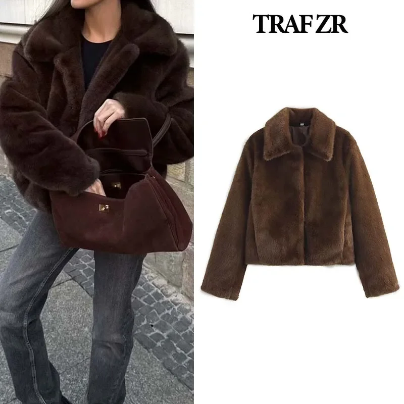 TRAF ZR Padded Coat Snow Parka New in Outerwears Faux Fur Brown Parkas Elegant Luxury Women's Coat Warm Woman Winter Coats