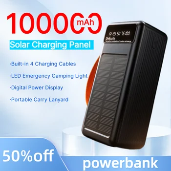 100000mAh Solar Power Bank Fast Charging Built-in Cables PowerBank LED Light Portable…