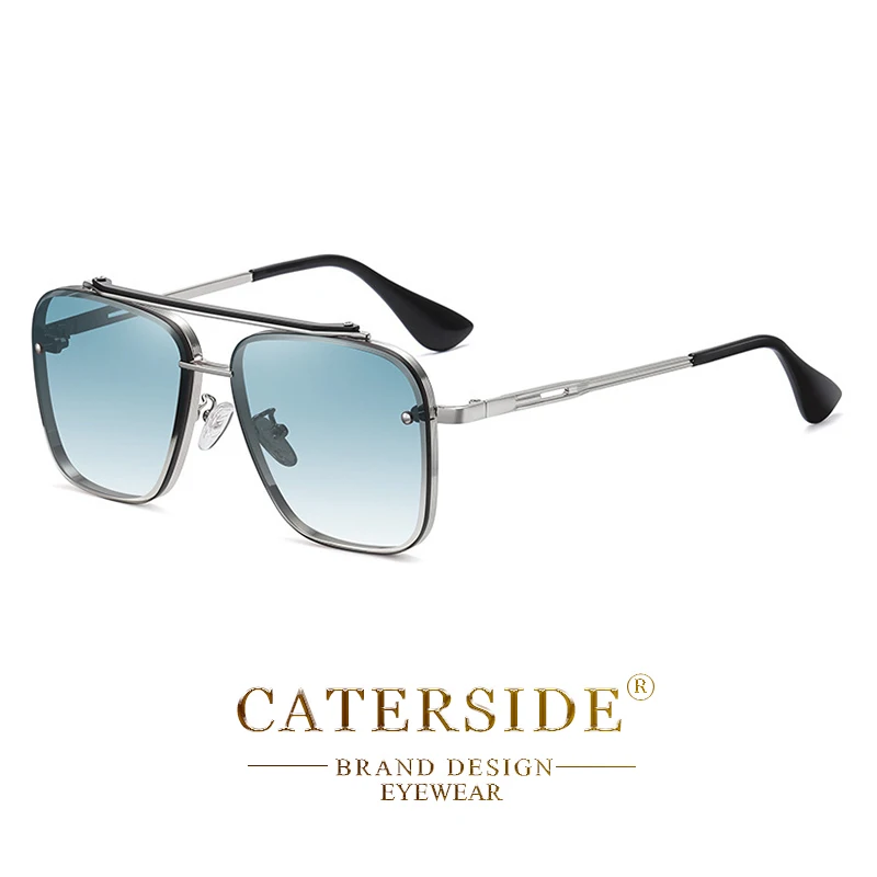 CATERSIDE Retro-Sonnenbrille mit großem Metallrahmen für Herren, flache Oberseite, Doppelbrücke, hochwertige Sonnenbrille für Damen, Party- und Festival-Brillen – Detail 14