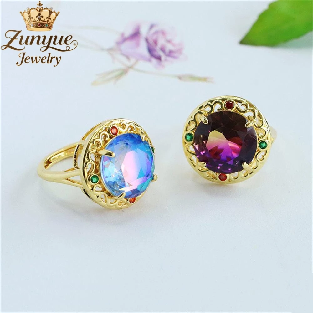 High-End Colored Glass Round Diamond Hollowed-Out Ring Luxury Quality Fashion Fine Jewelry Exquisite Elegant Popular Charms Gift