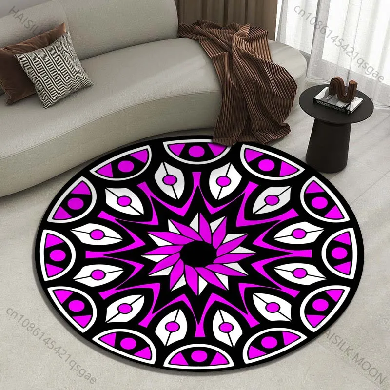 Geometric pattern of purple and black-white Printed round carpet living room sofa table carpet large pet mat soft round carpet