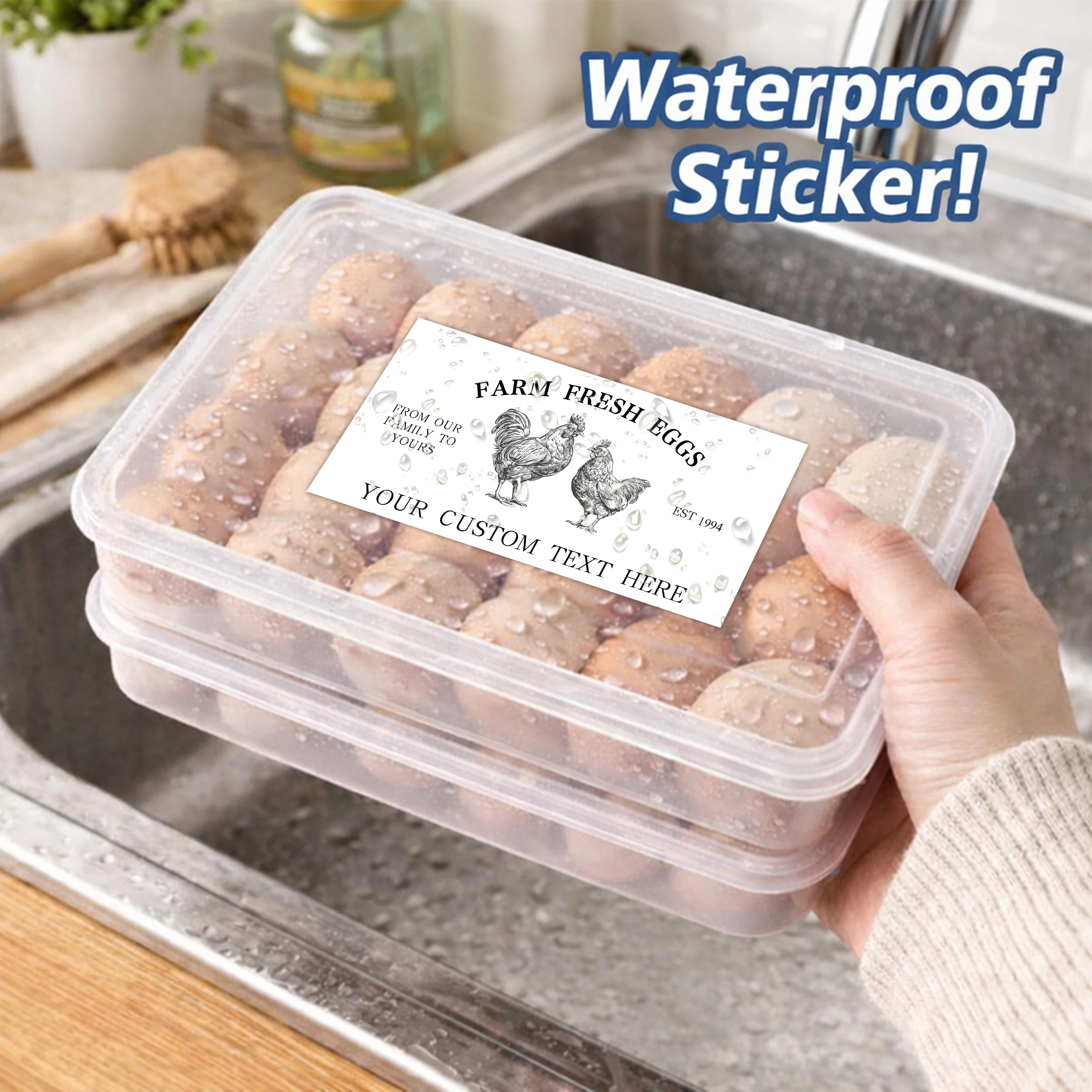 20Pcs Custom Farm Fresh Eggs Stickers, Waterproof Vintage Chicken Labels for Egg Cartons, 4X2 Inch