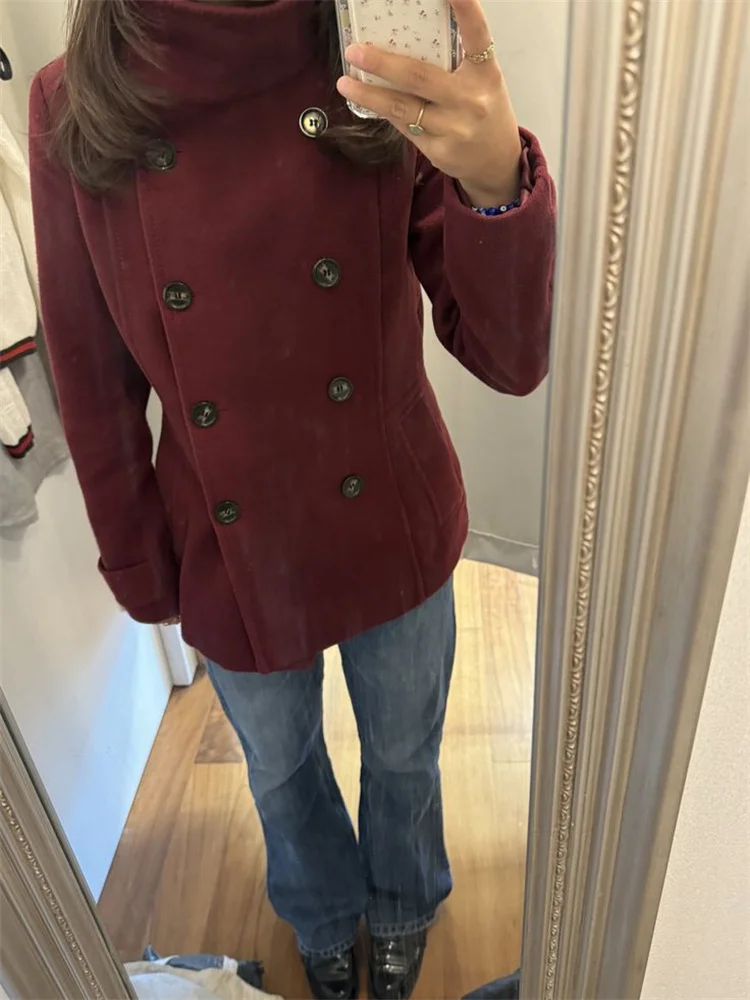 

Женское пальто, элегантное двубортное пальто с воротником-стойкой и карманами, женские куртки с длинными рукавами, осень-зима 2021, новая женская верхняя одежда