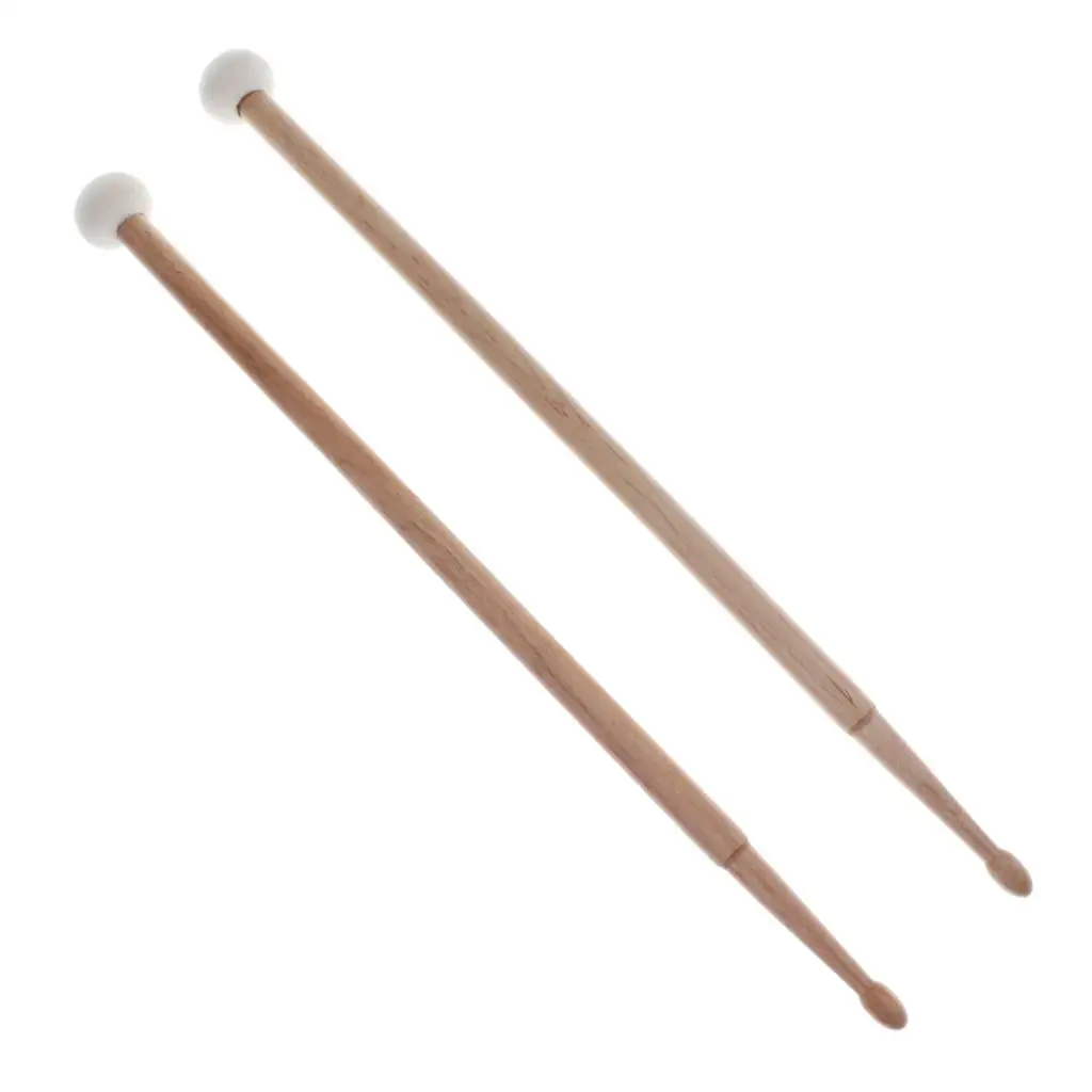 2 Pieces Maple Wood Cymbal Drum Sticks Rods Soft Felt Hammer Percussion Accessory Clear Sound