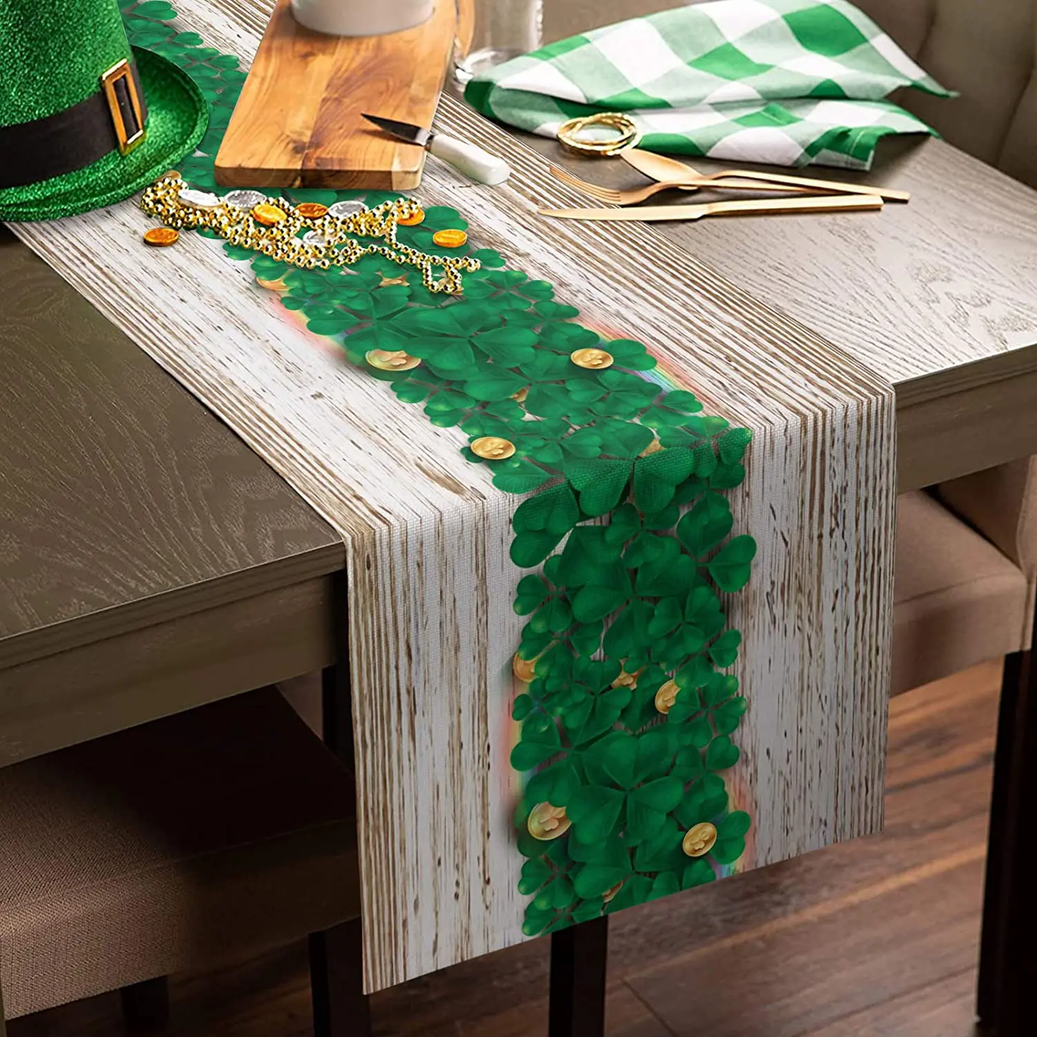 St Patricks Day Table Runner Spring Dwarf Shamrock Green Table Runner Green St Patrick's Day Runner Kitchen Table Decor