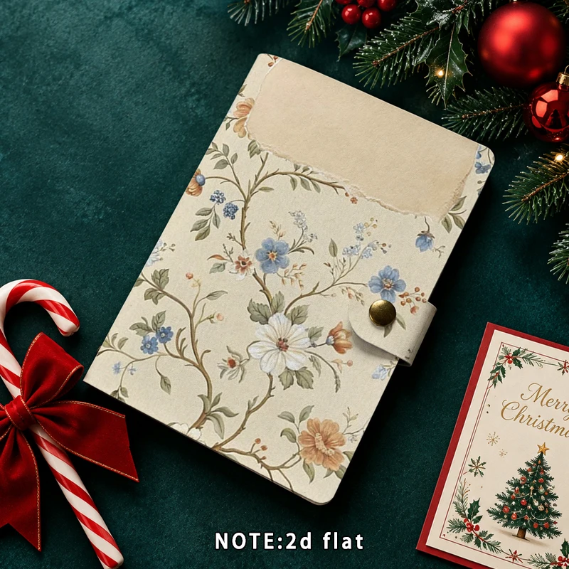 Vintage Pastel Floral Vine Print Loose Leaf Notebook Snap Button Ring Binder Journal Cover Diary Planner Stationery Gift