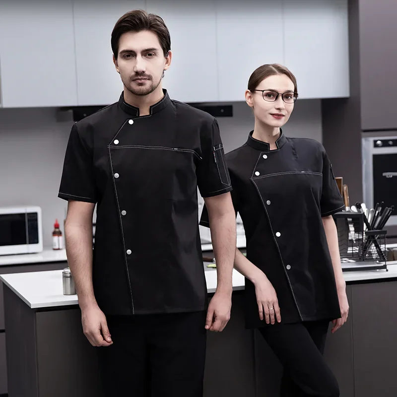 Giacca da cuoco nera da ristorante uniforme da cuoco Catering Cucina Abbigliamento da lavoro Caffetteria Uniforme da cameriere Casual Top coat abiti da lavoro da uomo