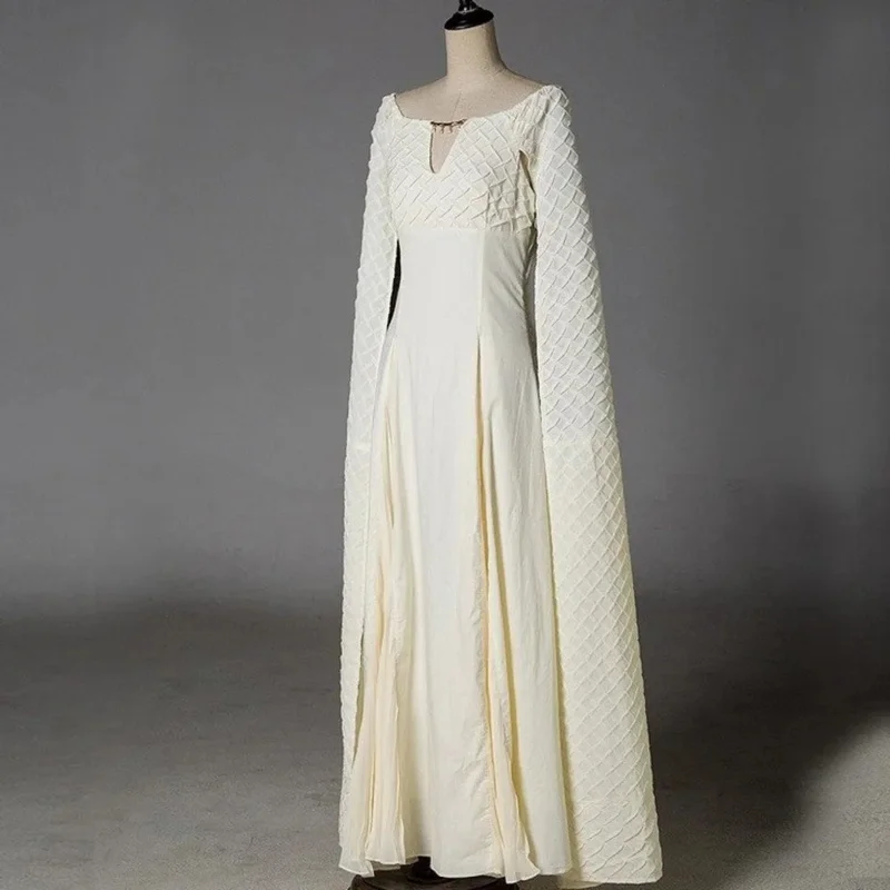 2025 ♥ Nuevo disfraz de Reina de Halloween de Daenerys Targaryen con capa vestido largo blanco Vintage princesa Medieval Dr ☆ ★