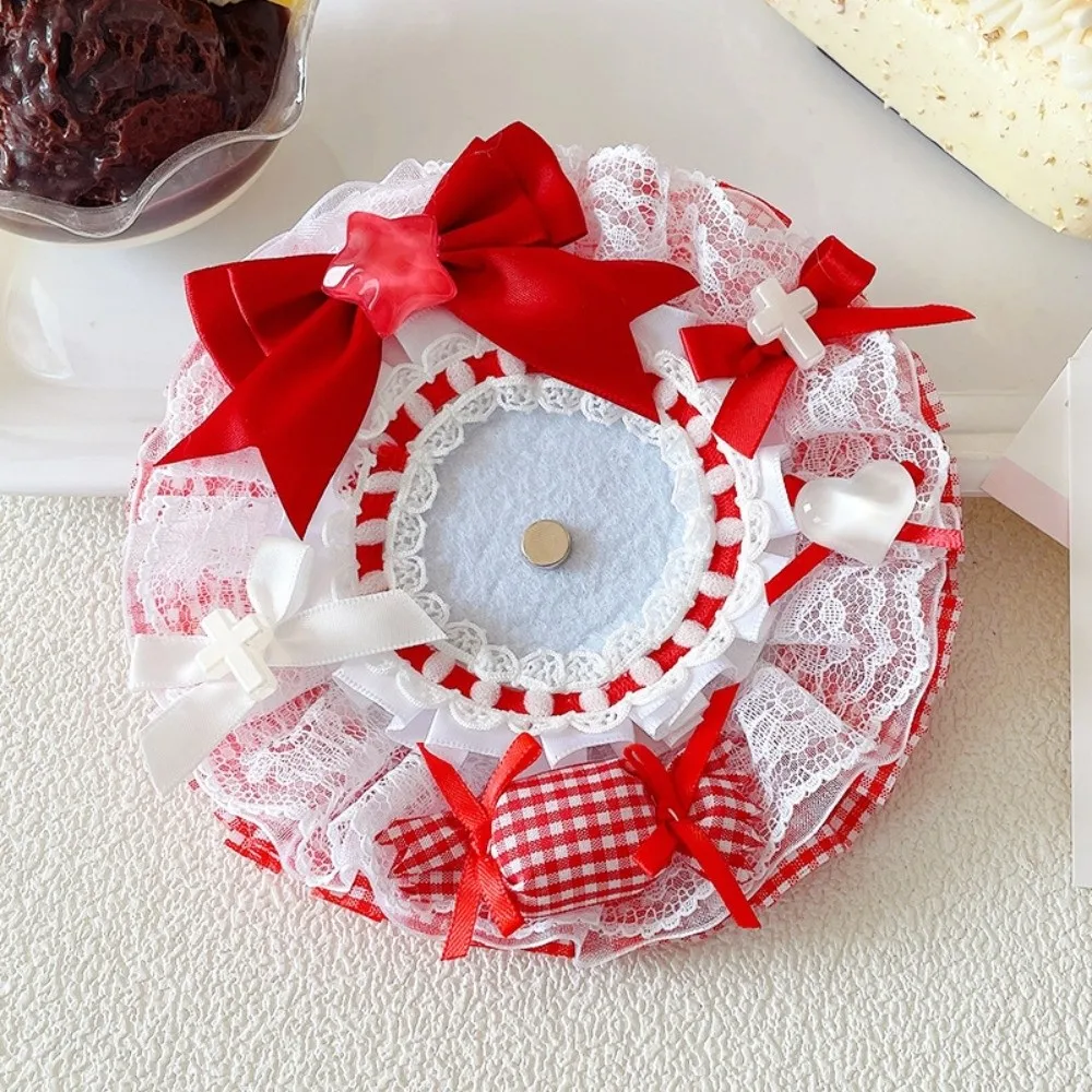 Kawaii Lace Magnetic Anime Badge Holder Candy Cross Pins Display Base Heart Bow Ornate Ribbon Badge Flower Ita Bag Accessories