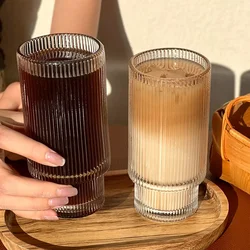 2pcs Coffee Glass Cups Stackable Glassware Stripe Transparent Drink Mugs for Cocktail Bar Beverage Soda Milk Juice Cup Drinkware