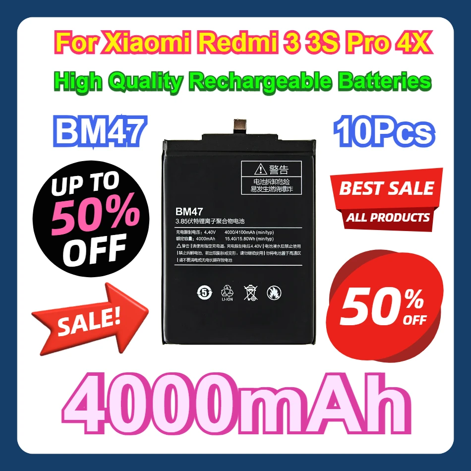 

For Xiaomi Redmi 3 3S Pro 4X High Quality Replacement Bateria Rechargeable Batteries 4000mAh Battery BM47