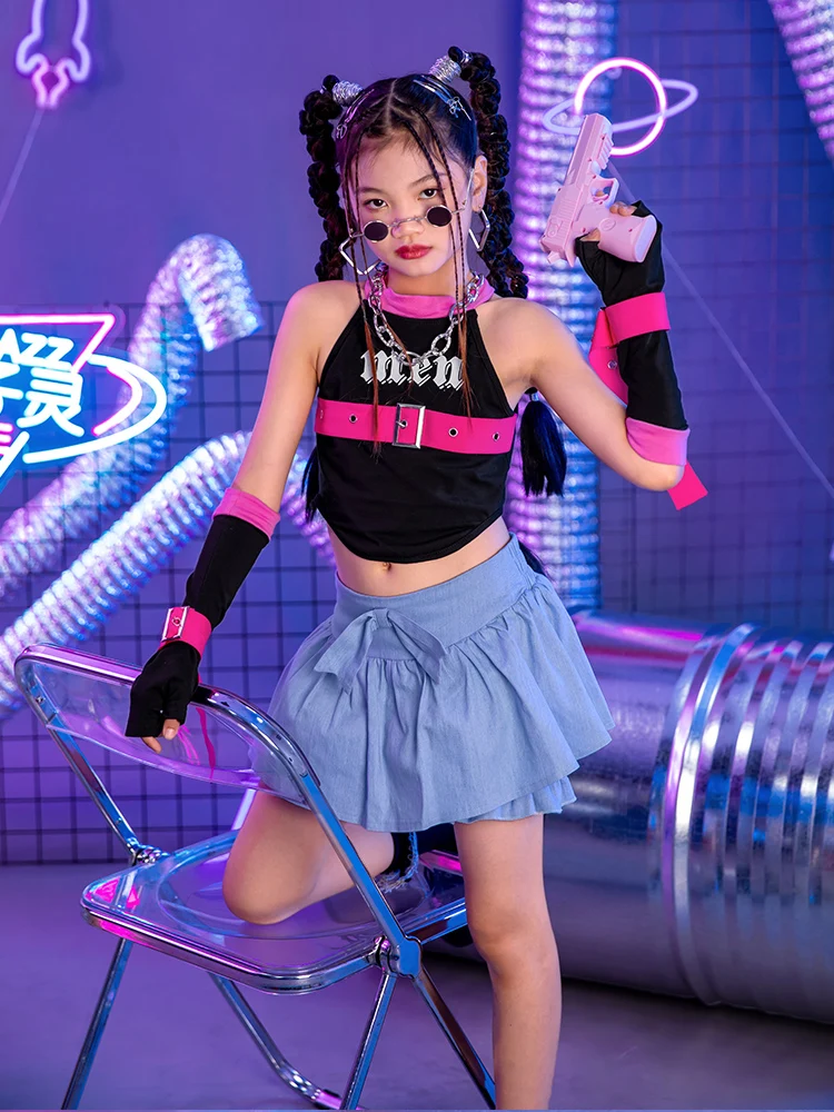 ZZL K-PoP Jazz Dance Set para crianças, top e saia, traje de maré