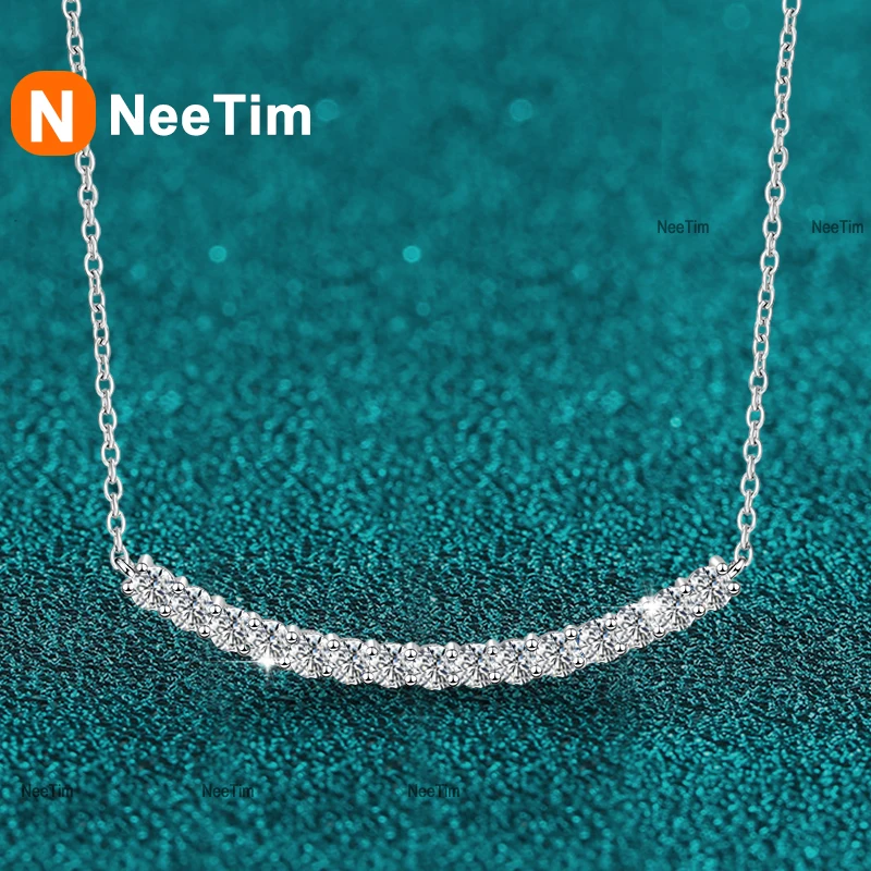 NeeTim 2mm 2.5mm All Moissanite Necklace for Women s925 Sterling Silver with Gold Plated Chain Necklaces and Pendants Jewelry