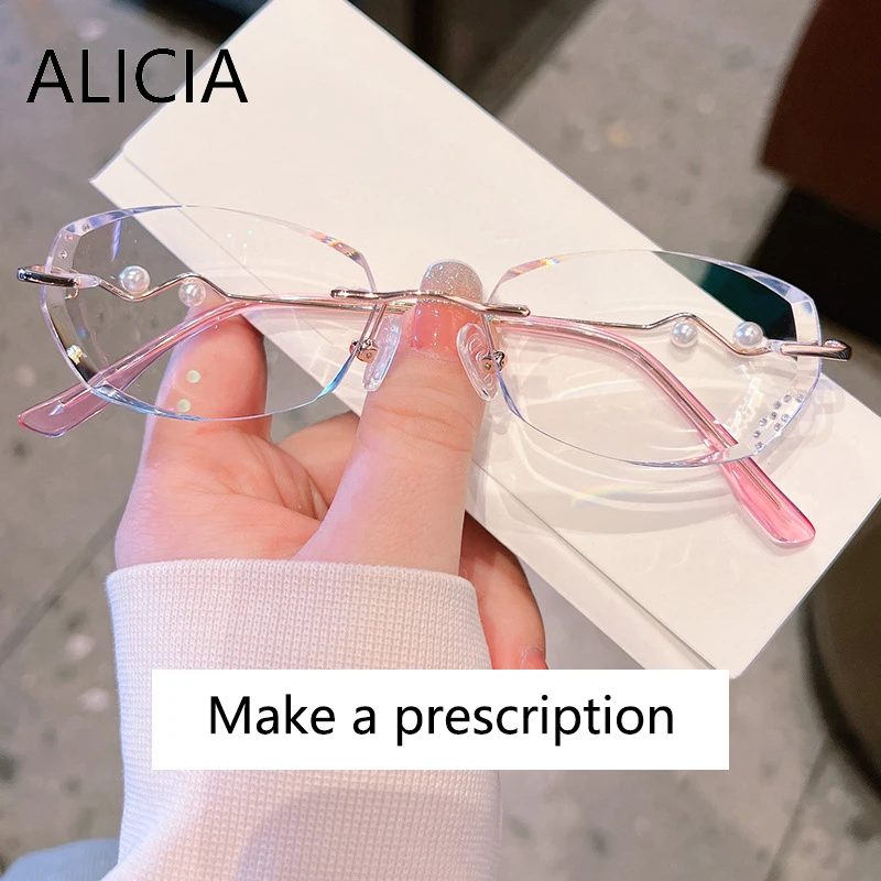 

ALICIA Luxury Rimless Glasses Fashion Polygon Ultra Light Alloy Eyewear Optical Prescription Frames New Woman Spectacle Frame