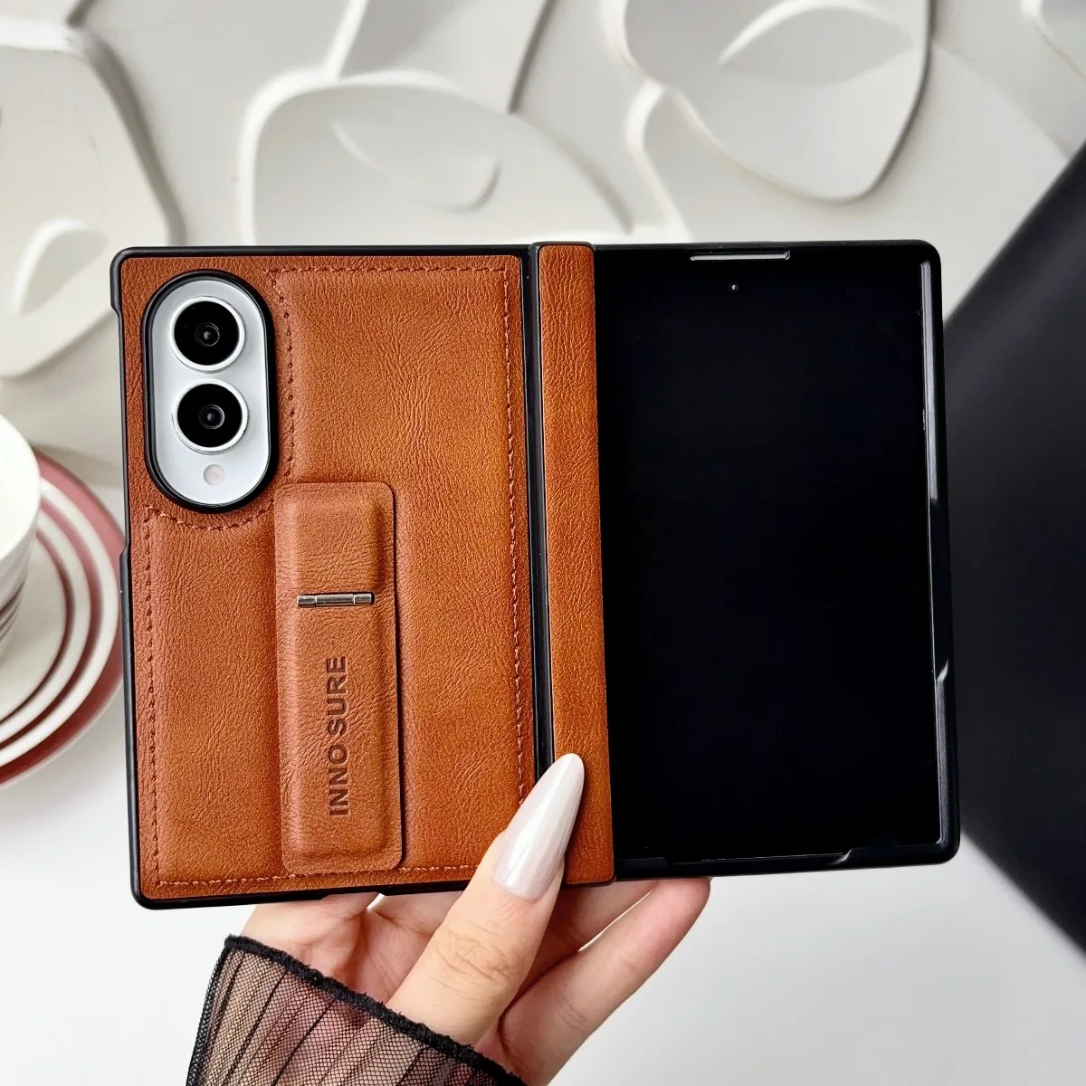 Luxuriöse Leder-Optik Klappbare Handyhülle für Samsung Galaxy Z Fold8 Ultra Fold8 7 6 5 mit Scharnierschutz Stoßfeste Abdeckung