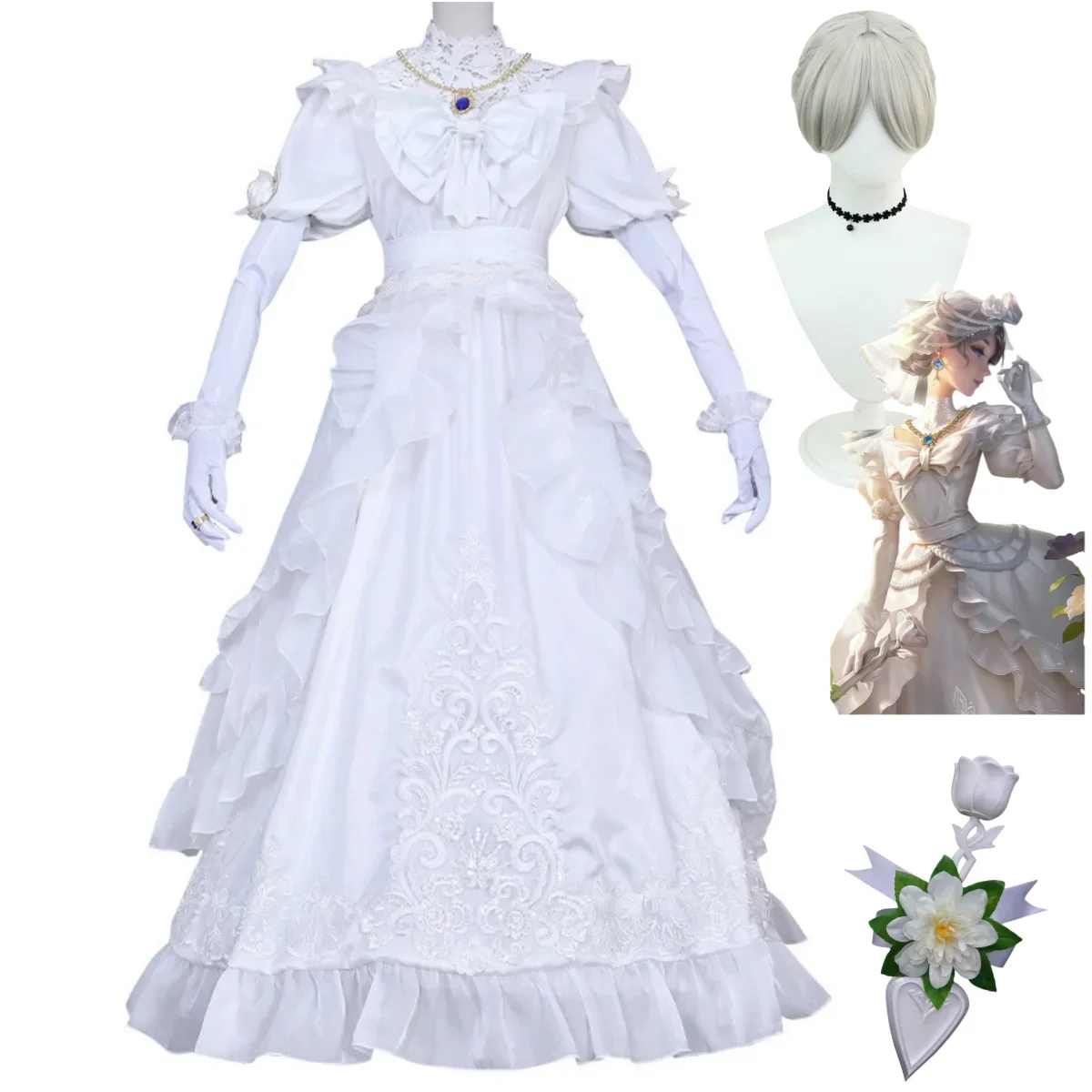 

2025Game Identity V Мэри Кровавая Королева Косплей Костюм Кровавая Королева Обещанный День Великолепное Белое Свадебное Платье Парик Женский Сексуальный Костюм