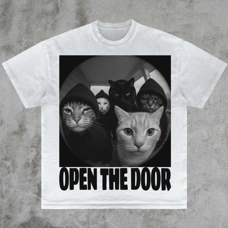 Open the Door Cats Lover Shirt, Cursed Cat Funny Unhinged Oddly Specific Cotton Tee