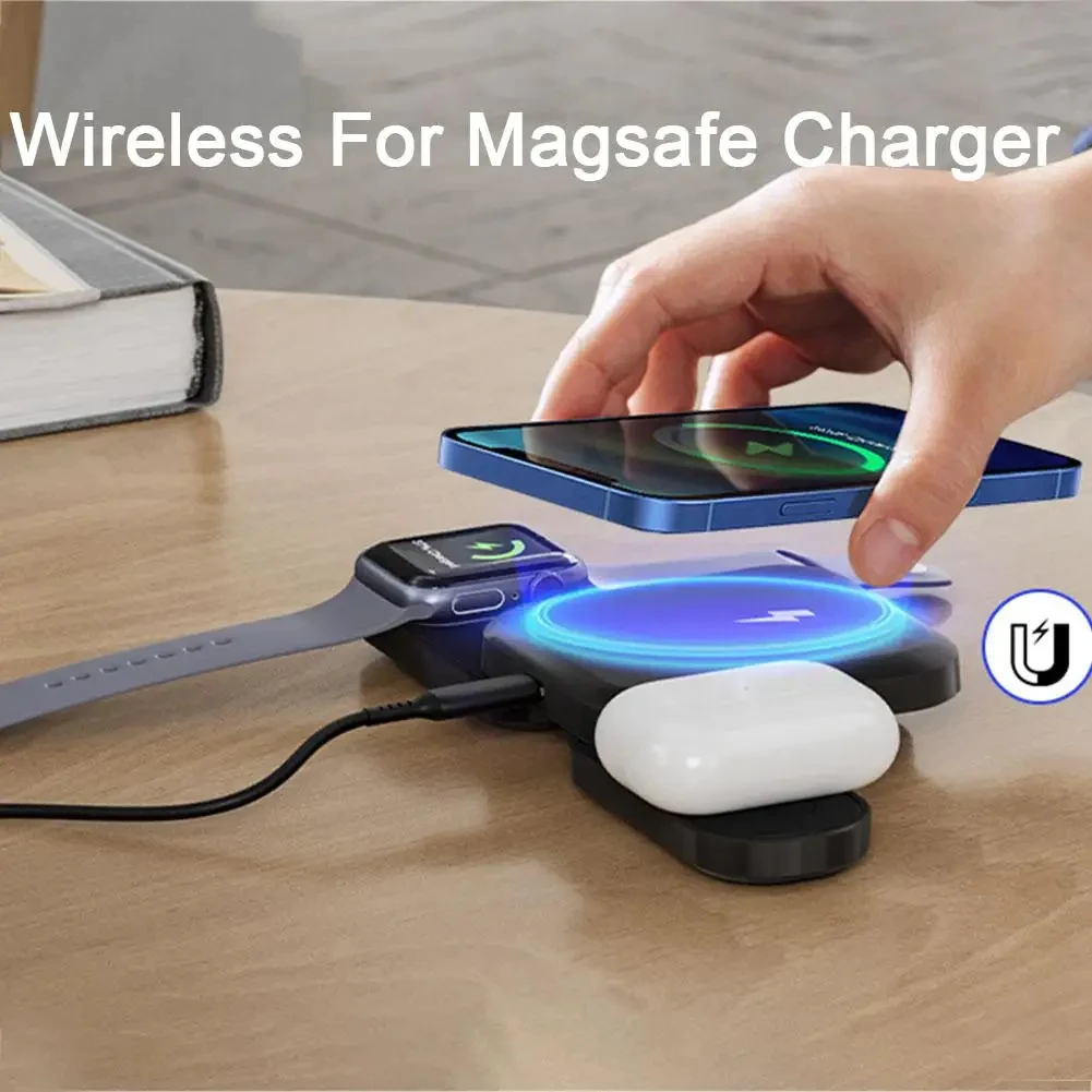 3 in 1 Travel Portable Magnetic Wireless Charging Dock for IPhone Series Magsase Foldable Wireless Charger Quick Charging Stand