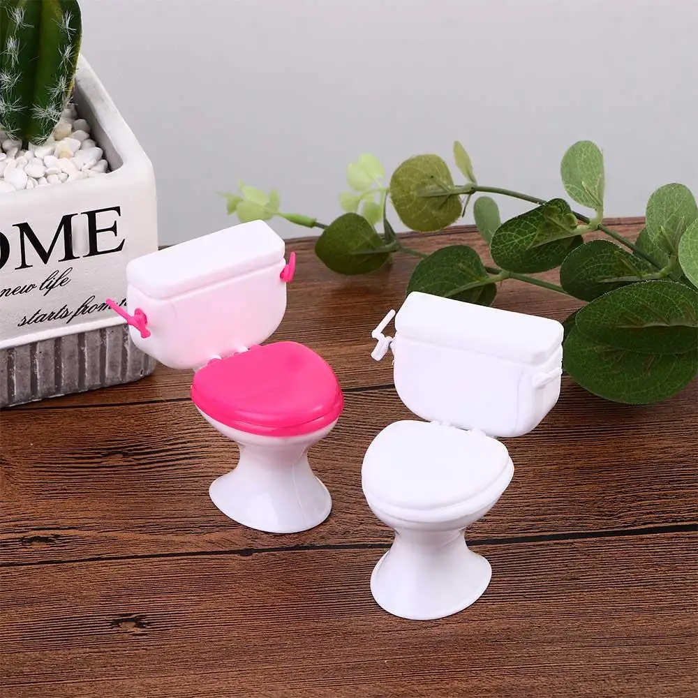 ピンクトイレハウスミニチュア赤ちゃんごっこおもちゃ家具おもちゃ白トイレヴィンテージバスルームモデリングドールハウス家具