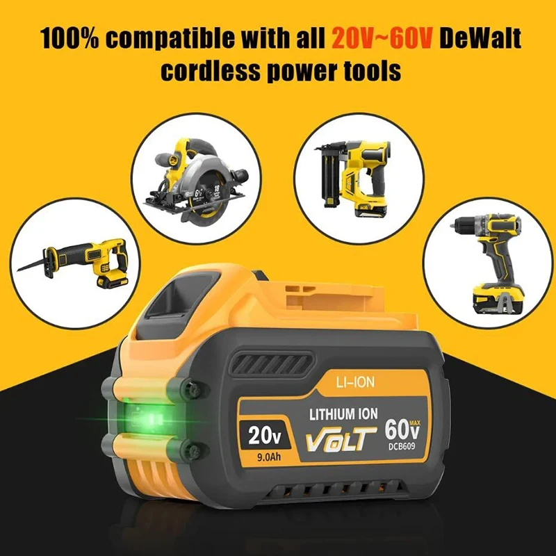 Original For DEWALT 20V/60V 9000mAh Replacement Li-ion Battery DCB609 DCB200 DCB182 DCB205 DCB206 DCB209 Power Tool Battery