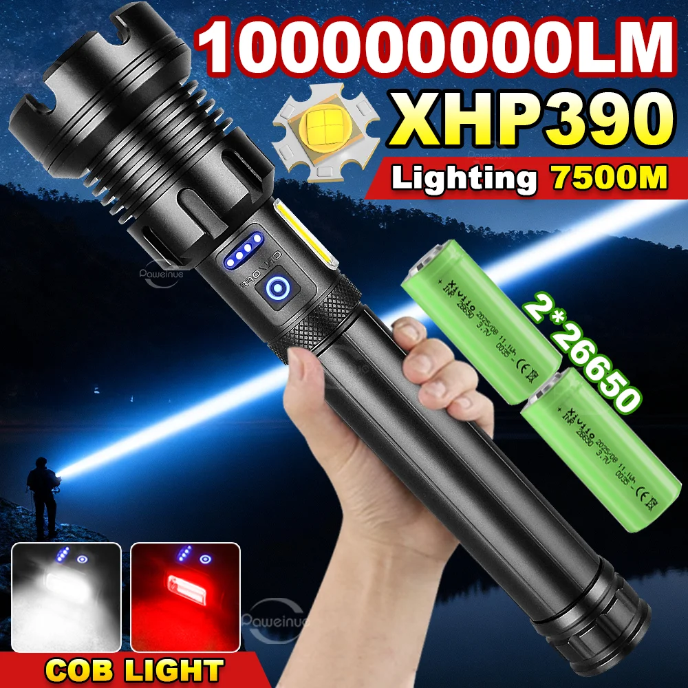 

Самый мощный светодиодный фонарь 1000000LM XHP390, суперяркий тактический фонарь-прожектор для рыбалки и кемпинга, надёжный и долговечный,приключений,для приключений и кемпингабольшой уличный водонепроницаемый фонарик