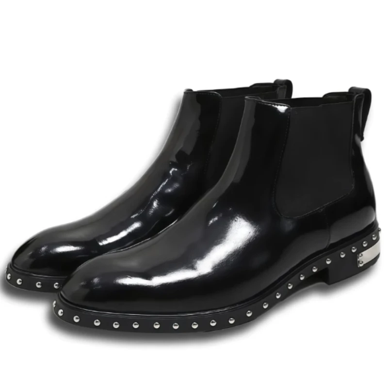 

Britain/America Original Rivet Design Pointed Chelsea Boots Shoes for Men's Genuine Leather Hand-sewn Casual Chelsea Short Boots