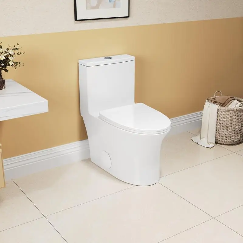Elongated Comfort Height One-Piece Toilet, 1.1/1.6 GPF, CUPC & WaterSense Certified, Soft Close Seat, White Ceramic Finish