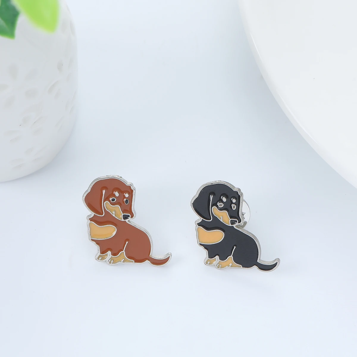 Dog Lover Collection Brooches Cute Brown Black Dog Badges Enamel Pins Coat Hat Animal Decoration Jewelry