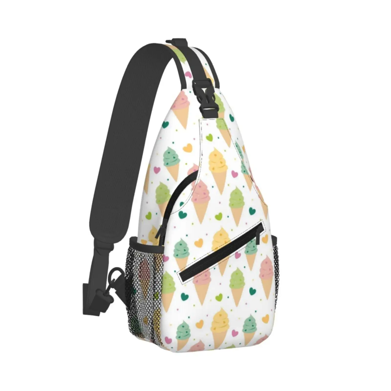 Colorful Ice Cream Cartoon Pattern Outdoor Sling Backpack Crossbody Chest Bag Daypack for Hiking Travel Unisex Chest Bag Daypack