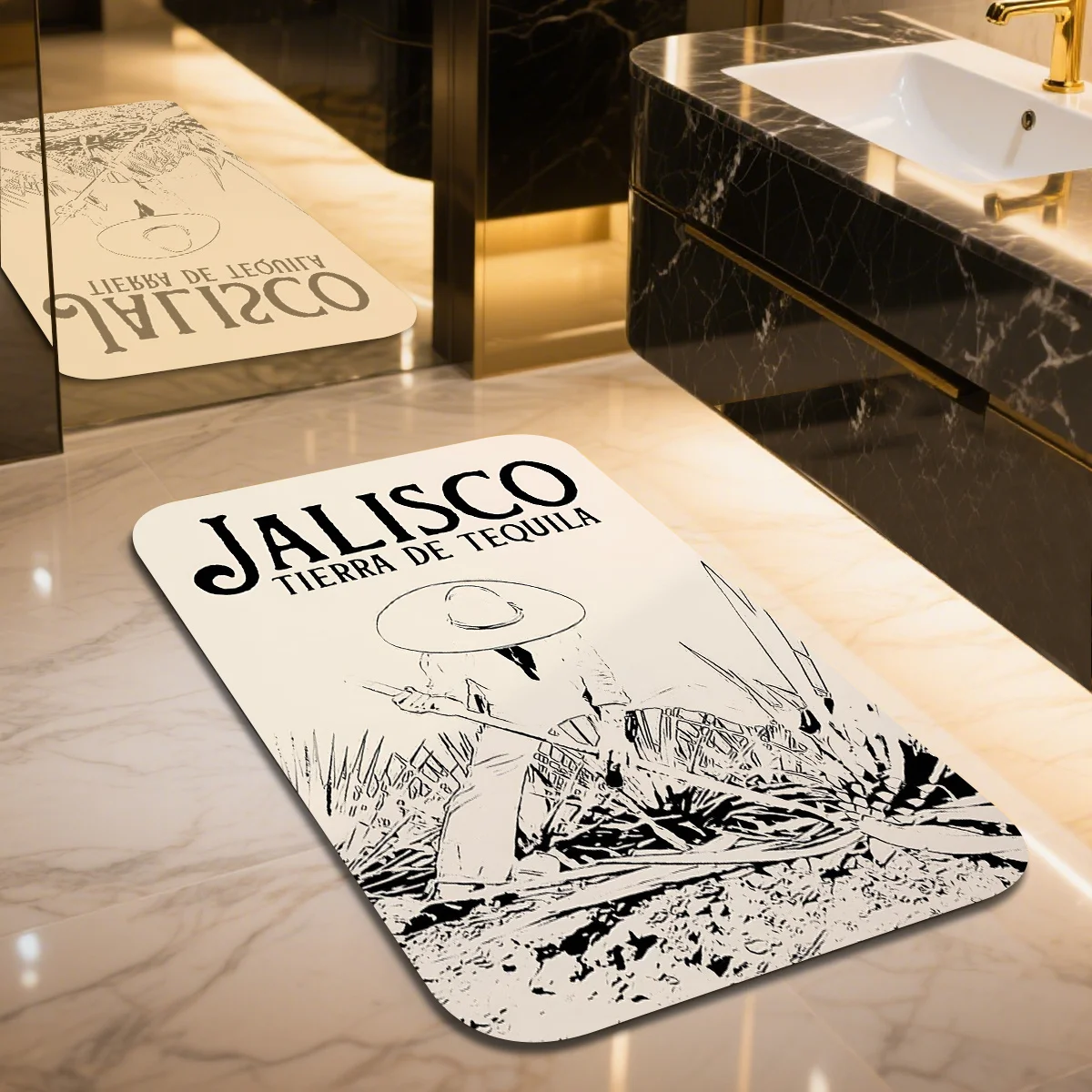Vintage Jalisco Mexico Door Mat, Retro Tequila Agave Field Print Floor Rug, Classic Black White Entrance Carpet