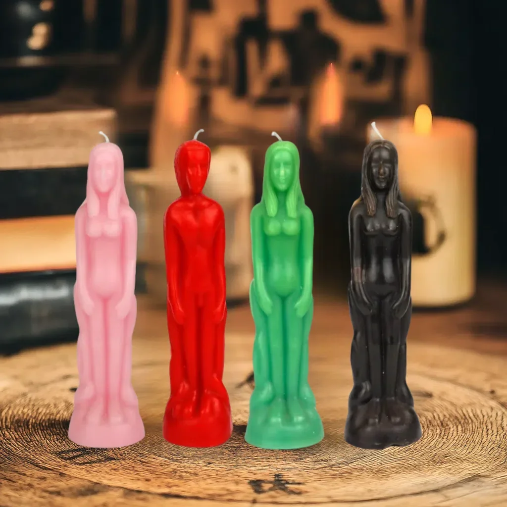 1 Uds. Vela negra Ritual figura masculina femenina vela humana cera de soja cera de parafina velas con capucha para hechizos y altares