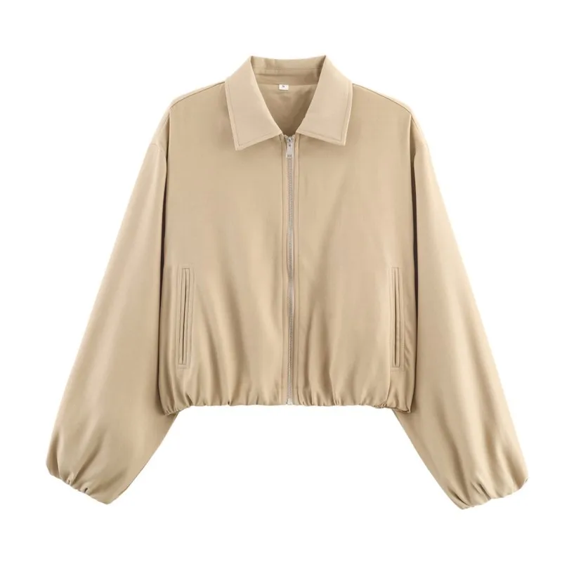 

Осень 2024, женская однотонная куртка в стиле ретро, бейсбольное пальто на молнии с пышным подолом, стильная повседневная верхняя одежда, ветрозащитный дизайн