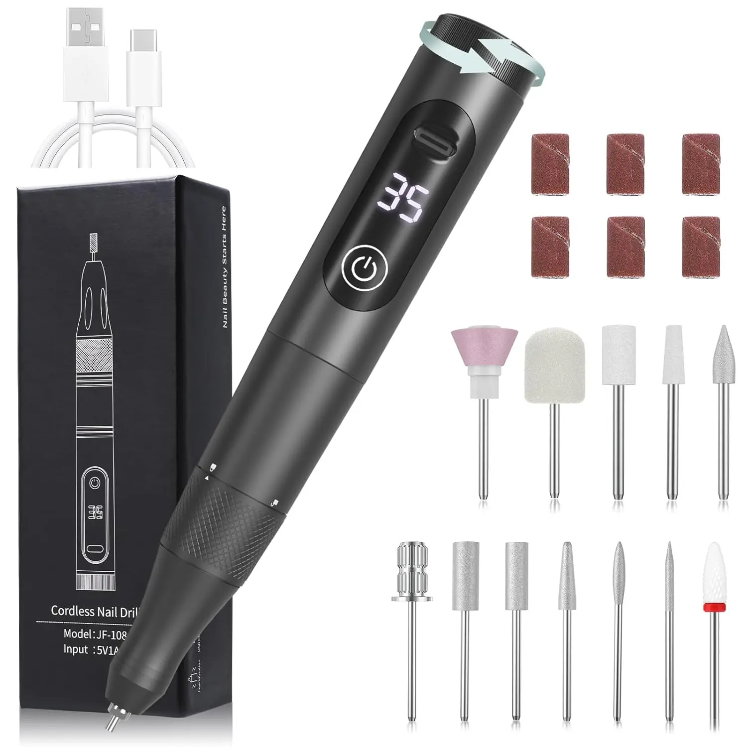 

Профессиональная беспроводная дрель для маникюра и педикюра, 35000 об/мин, портативный набор для маникюра с сенсорным экраном и ЖК-дисплеем