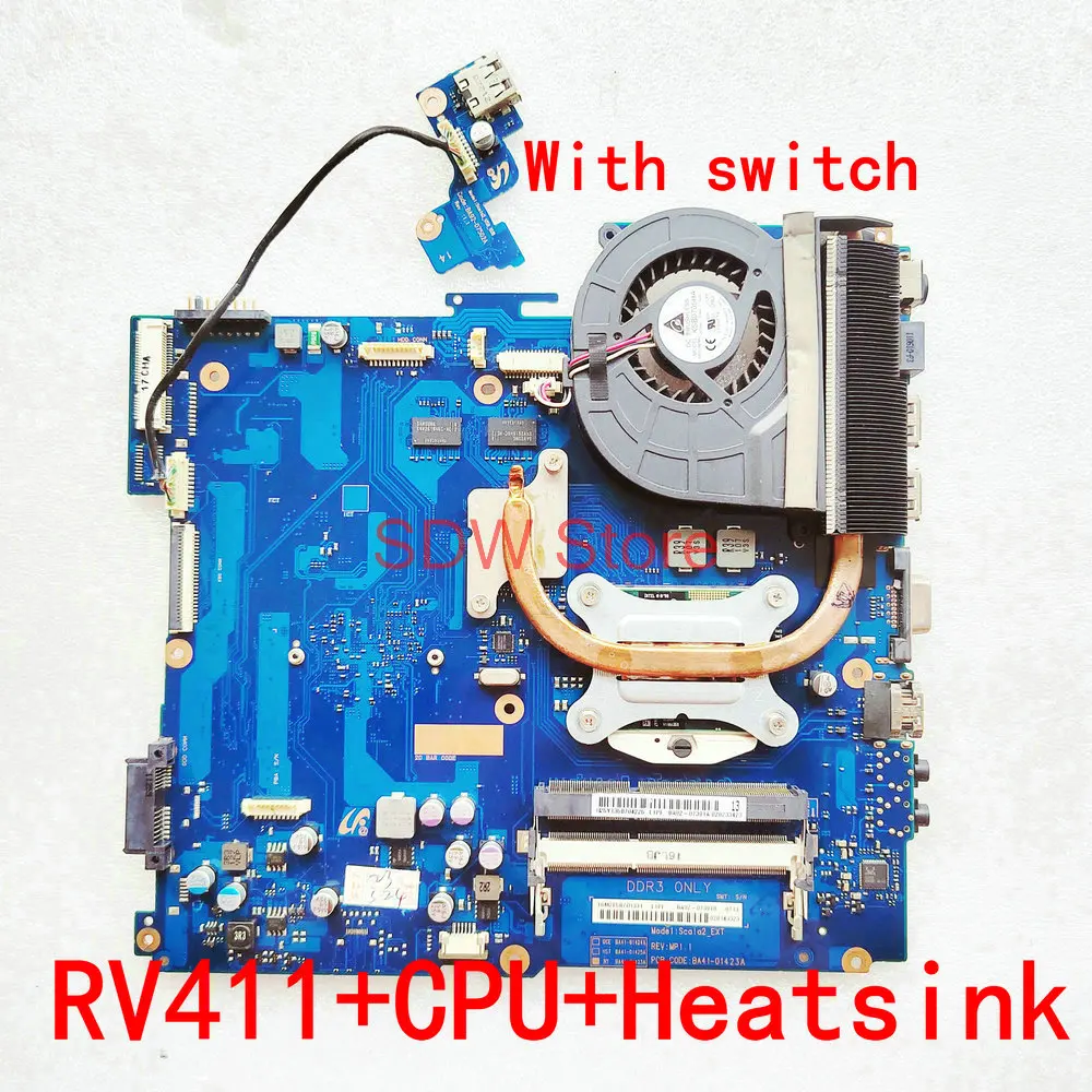 BA41-01423A BA41-01881A BA62-00548A Laptop Motherboard  For Samsung NP-RV411 RV411 Main board + Free CPU+ Heatsink+ Power Button