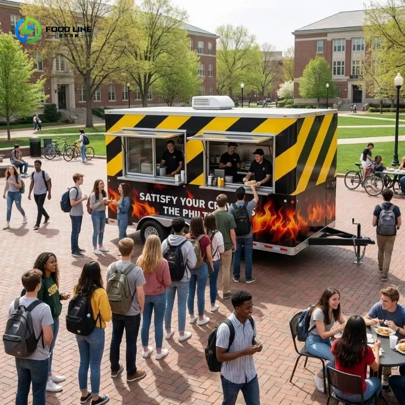 All Weather Food Trailer with Large Serving Windows and Protective Awning for Year Round Street Food Business Customized
