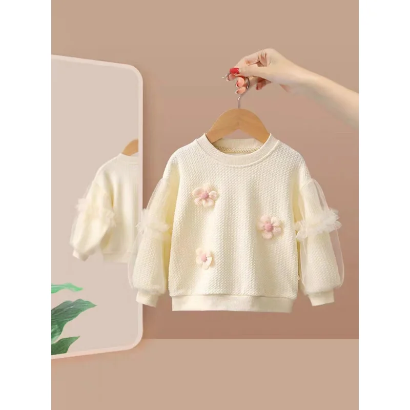 2024Spring and Autumn New Western Style Baby Girls\' Long-Sleeved Shirt Little Princess Autumn Clothes Girls\' Sweater