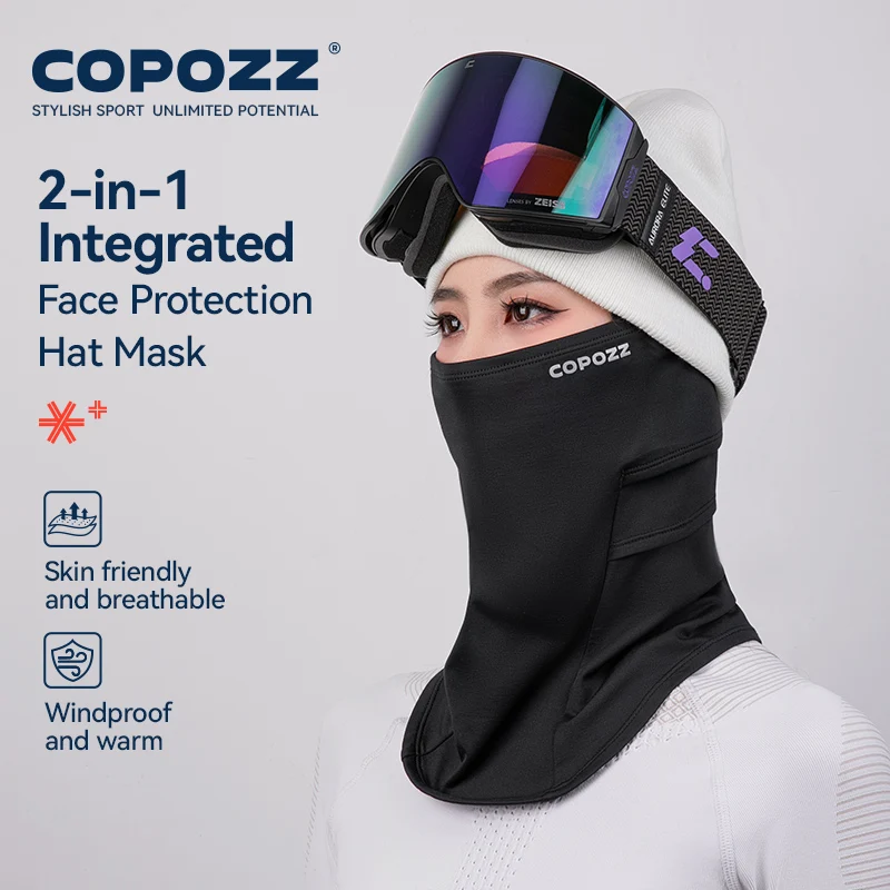COPOZZ Men Women Winter Ski Mask Hat 2 in 1 Warm Windproof Balaclava Face Mask Thermal Fleece Hat Solid Color Ski Knit Cap